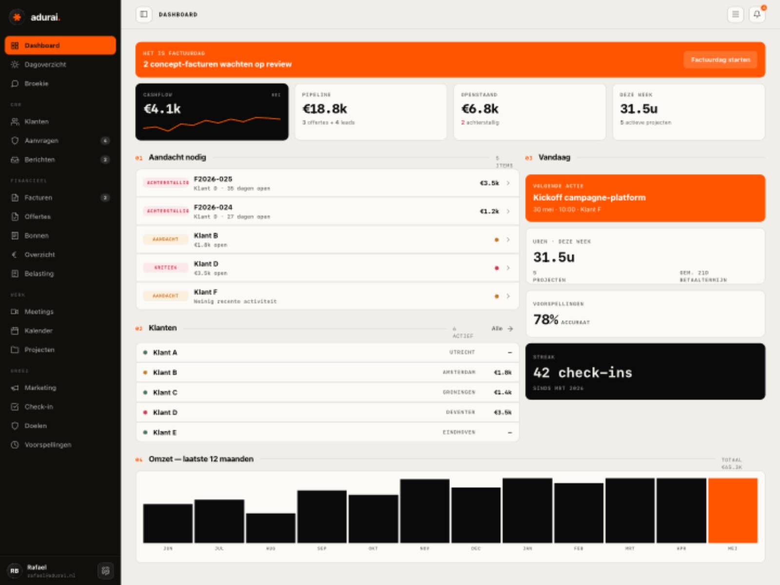 Dashboard van adurai studio, de AI-native werkplek